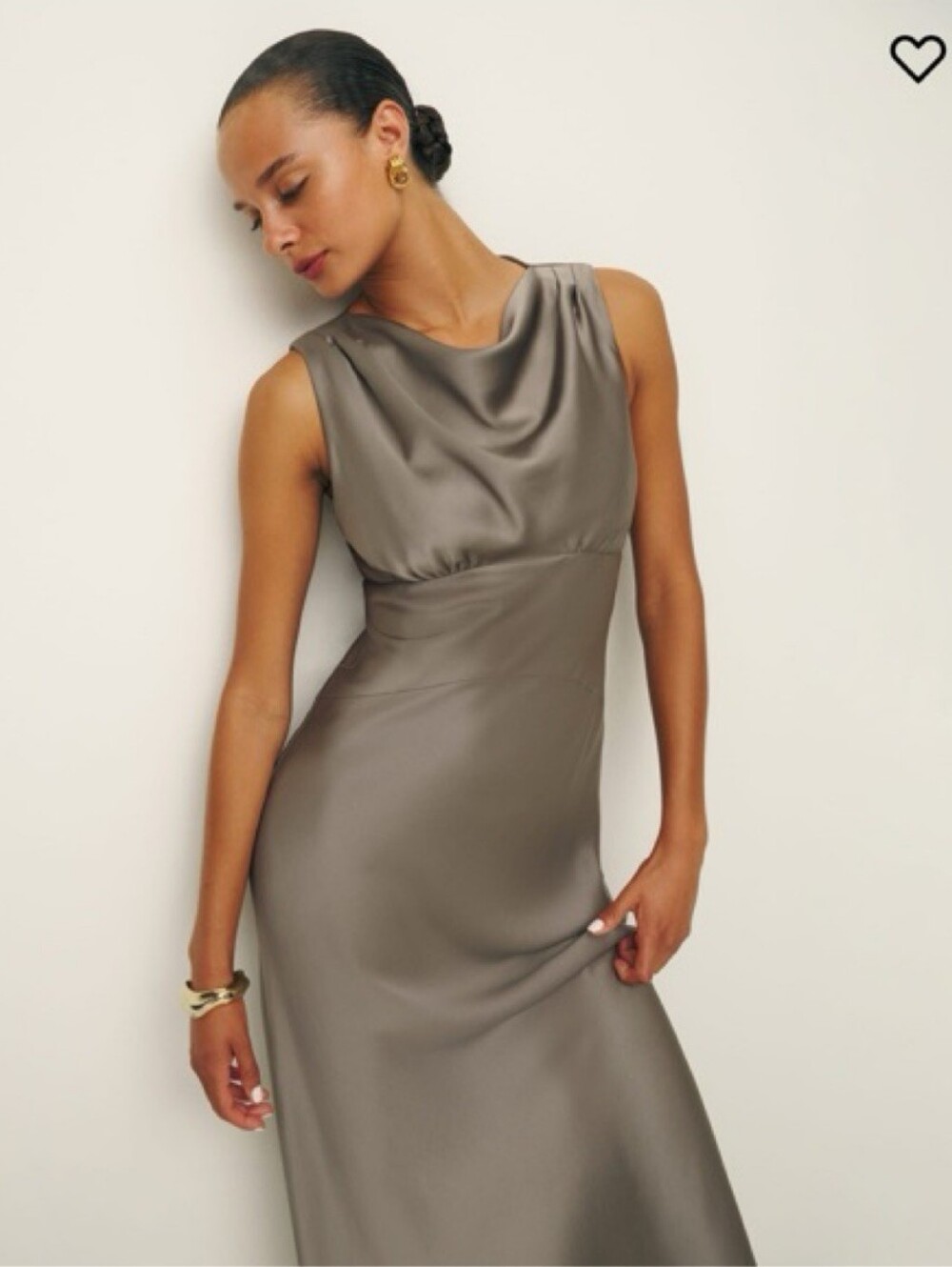 Reformation Dessa Satin Cowl-Neck Maxi Dress in Taupe - Size 8